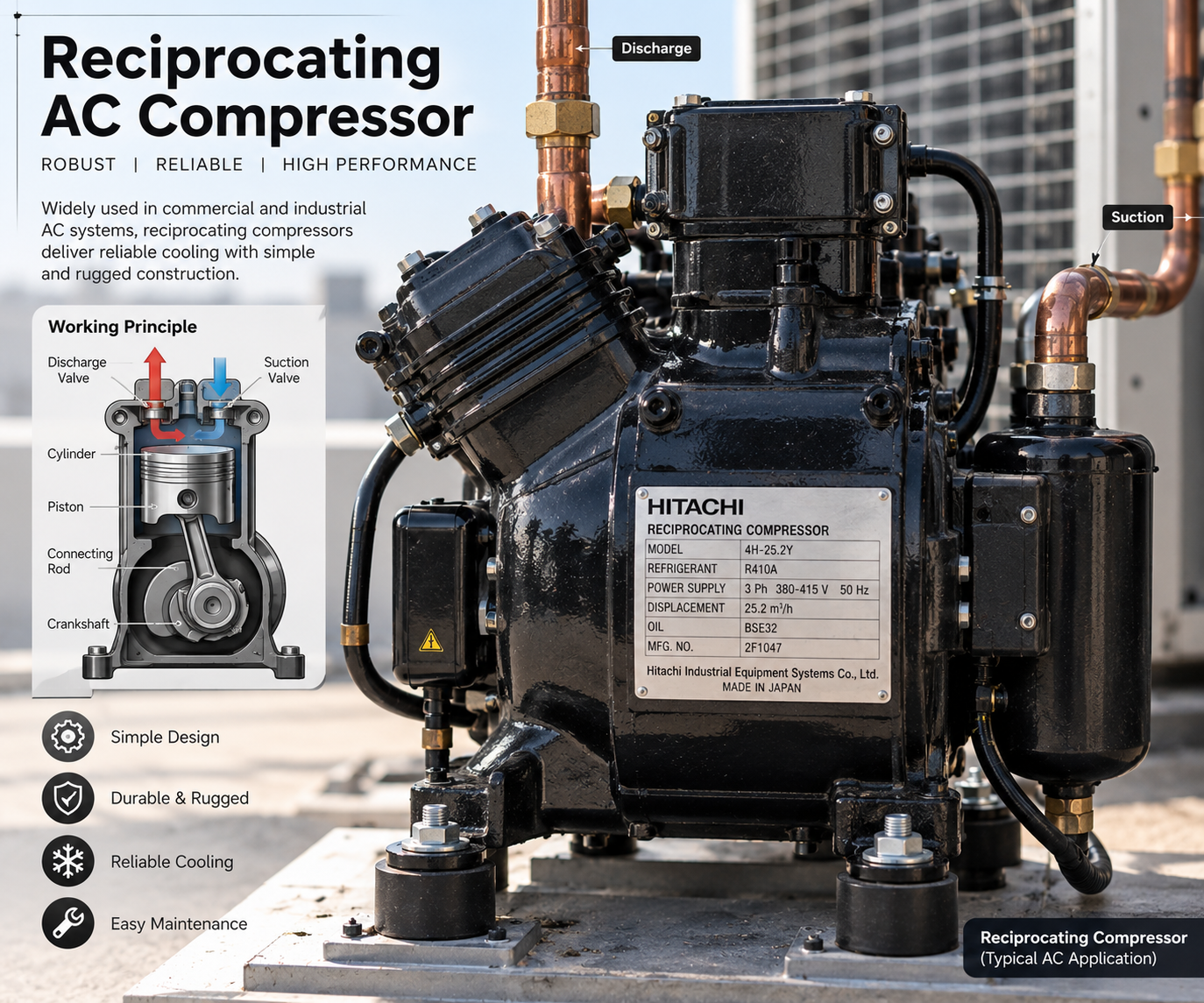 Reciprocating AC compressor