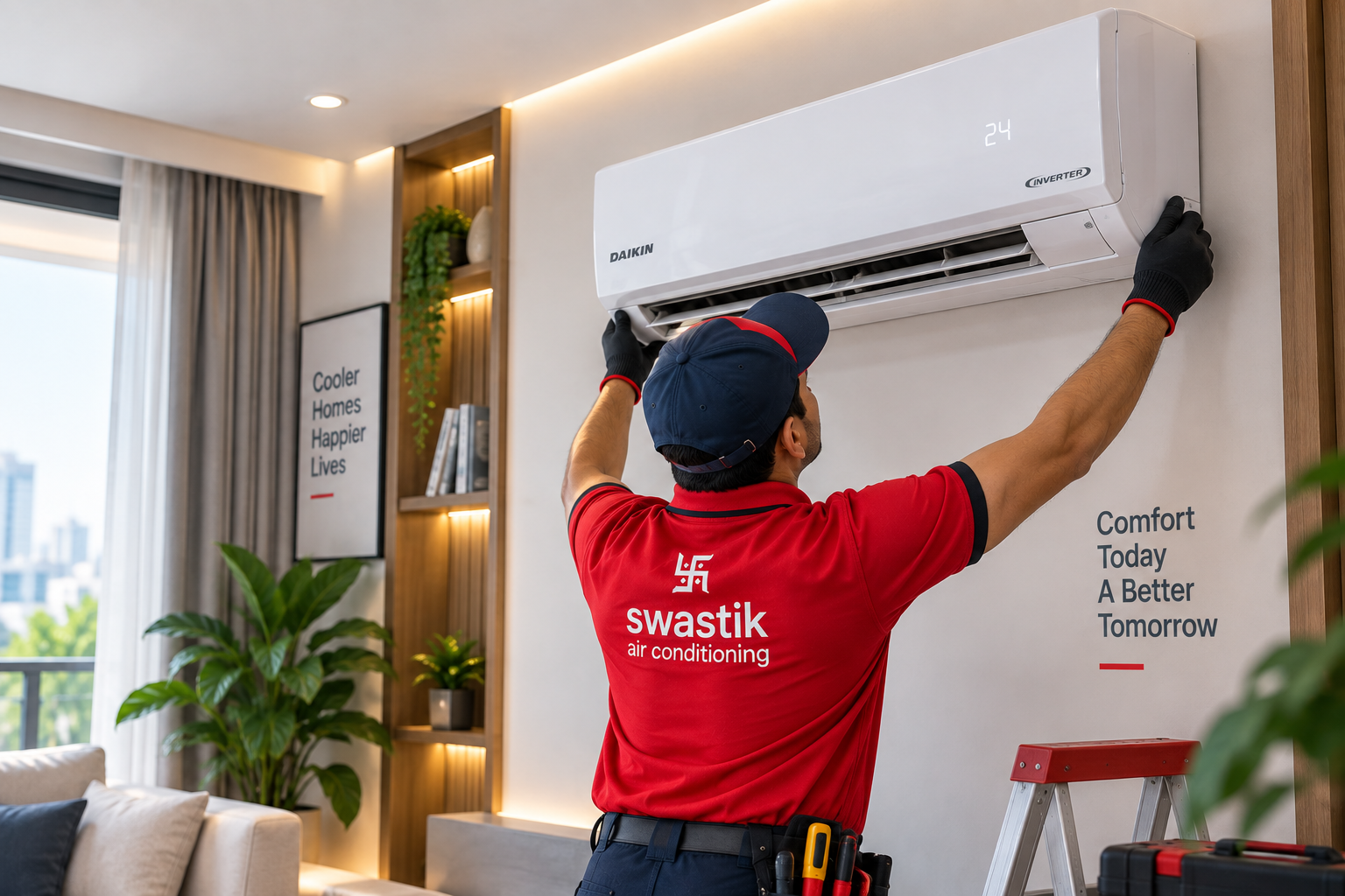 Swastik Air Conditioning technician installing AC in Ahmedabad