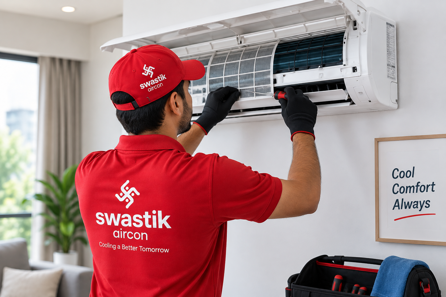 Swastik Air Conditioning Technician Servicing Split AC