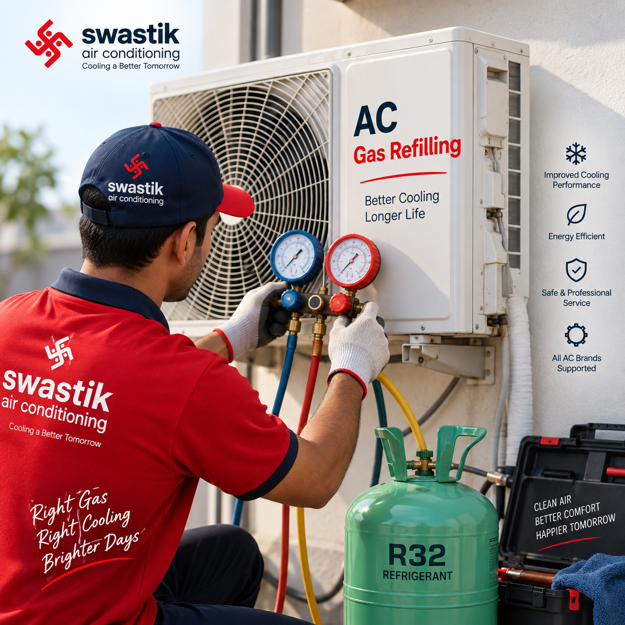 Swastik Air Conditioning AC gas refilling technician