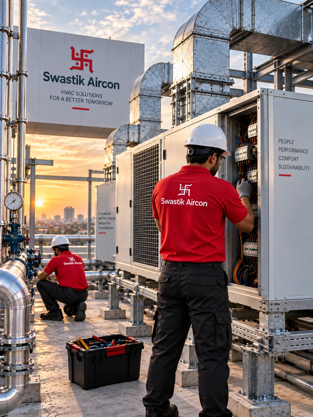 Industrial HVAC project with professional technician