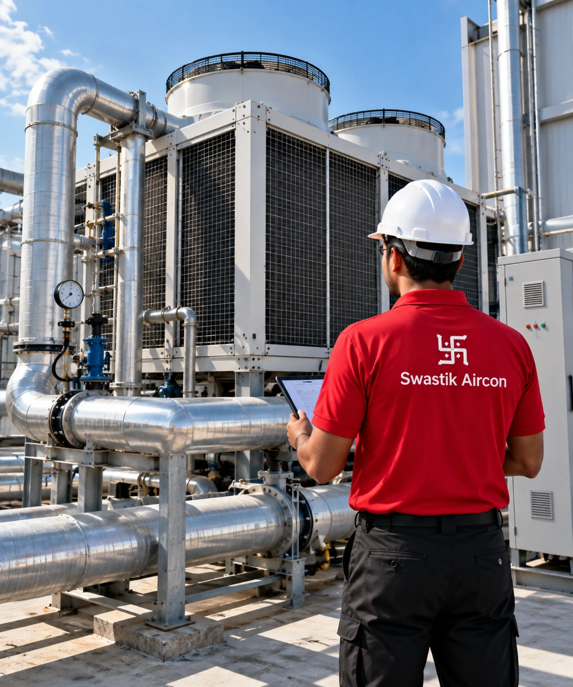 Industrial HVAC systems and professional technician