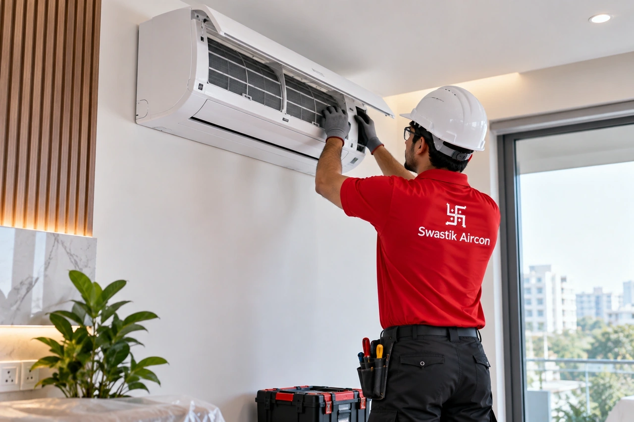Modern split air conditioner installation