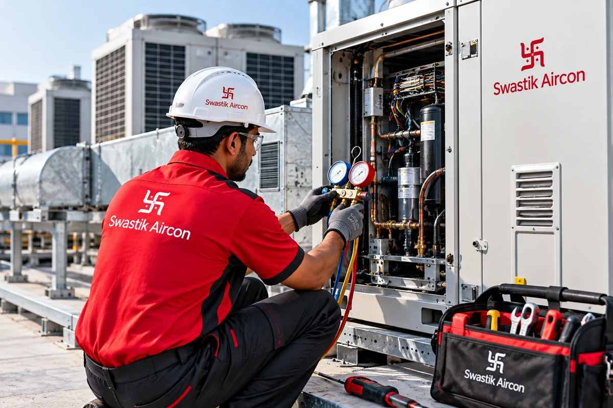 Swastik Aircon technician performing HVAC maintenance