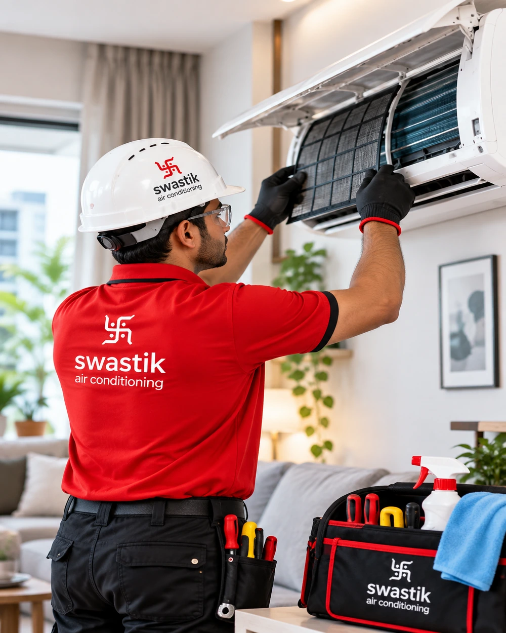 Swastik Aircon technician repairing air conditioner