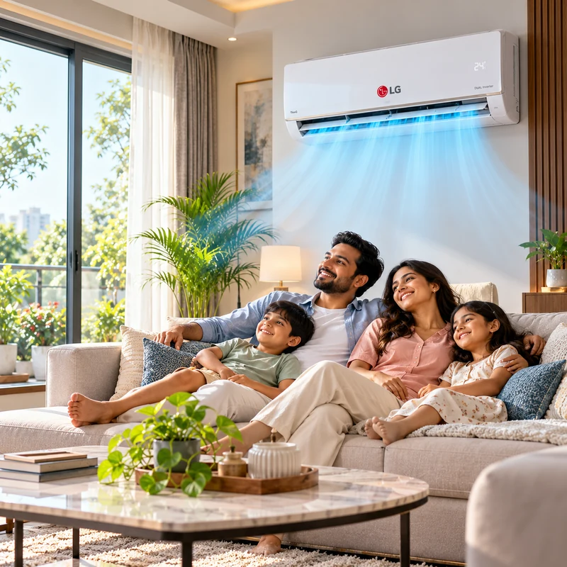Family enjoying comfortable cooling with LG air conditioner